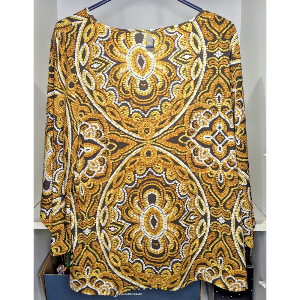 Chicos 2 Lg 12-14 Bell Sleeve Browns Golds Autumn Stretch - Picture 2 of 8